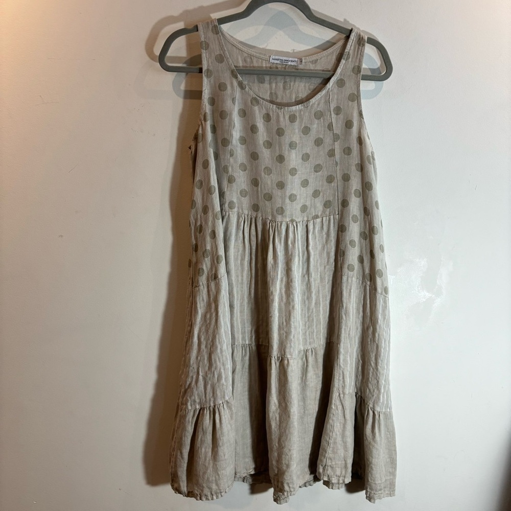 MARTINA INNOCENTI Sz S Oversized Tiered Polka Dots Made in Italy Linen Dress - Picture 2 of 8